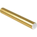 The Packaging Wholesalers Colored Mailing Tubes With Caps, 3" Dia. x 24"L, 0.07" Thick, Gold, 24/Pack P3024G
